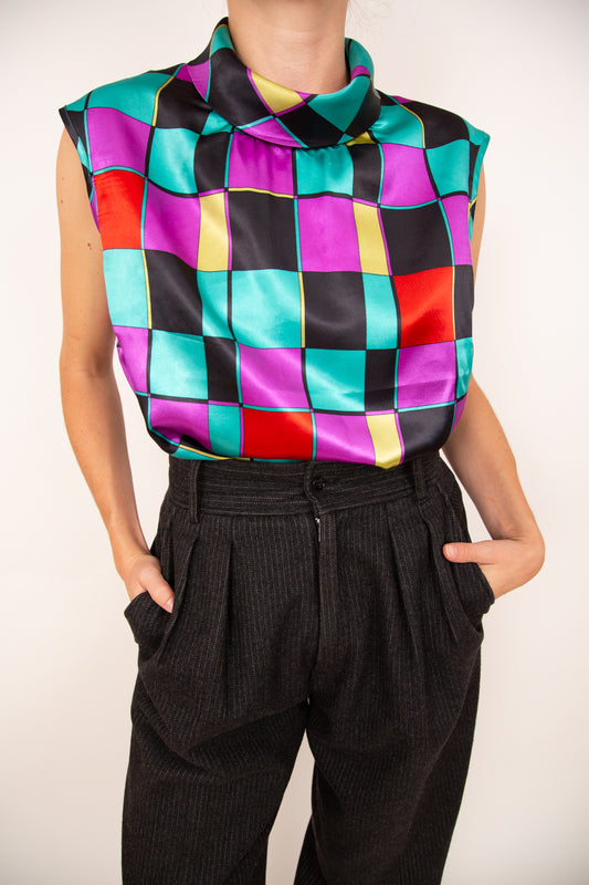 Top arlequin en soie 44