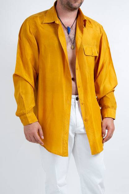 Chemise en soie jaune moutarde 44
