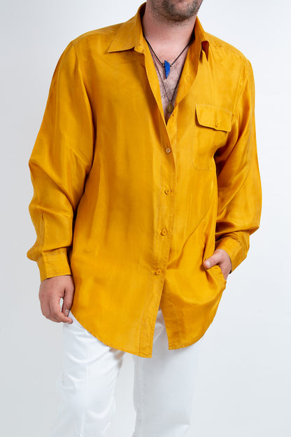 Chemise en soie jaune moutarde 44