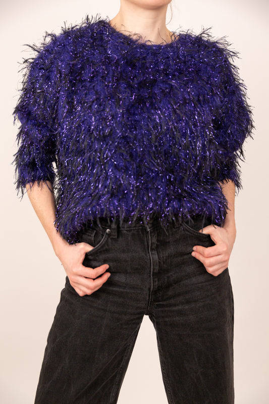 Pull violet duveteux et brillant 38