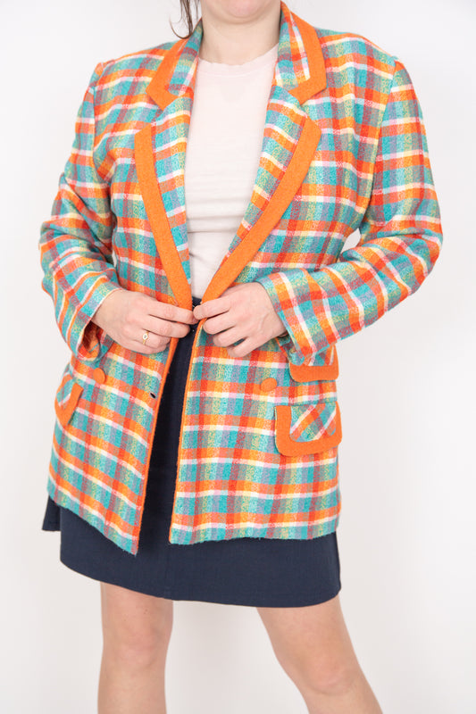 Blazer à carreaux orange turquoise et blanc 40