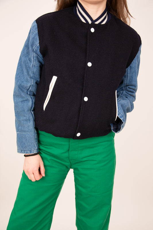 Blouson laine et jean bleu et blanc 36